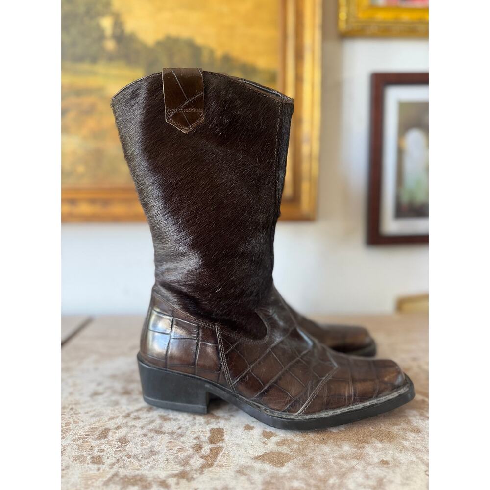 Italian Brown Calf Hair Cowboy Boots L6.5